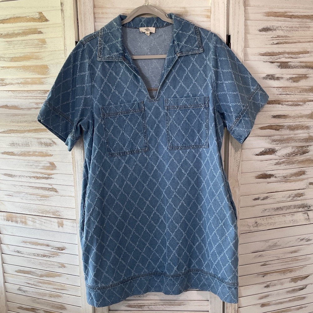 entro Blue Diamond-Pattern Short Sleeve Tunic Dress